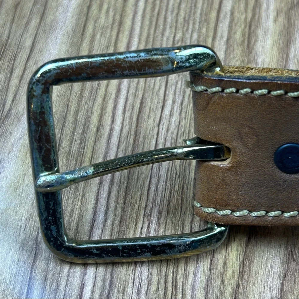 Vintage Deerslayer Hand Tooled Leather Belt Woodland Scene Made in USA - Size 56